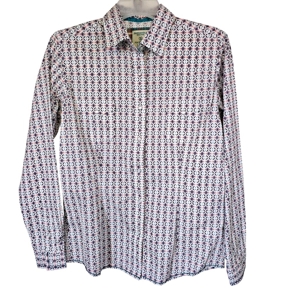 Panhandle Rough Stock Geometric Print‎ Button Shirt Small Western Cowgirl Rodeo